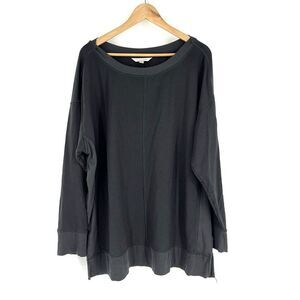 Garnet Hill Top Size XL Womens Gray Ribbed Detail Tunic Drop Shoulder Oversized